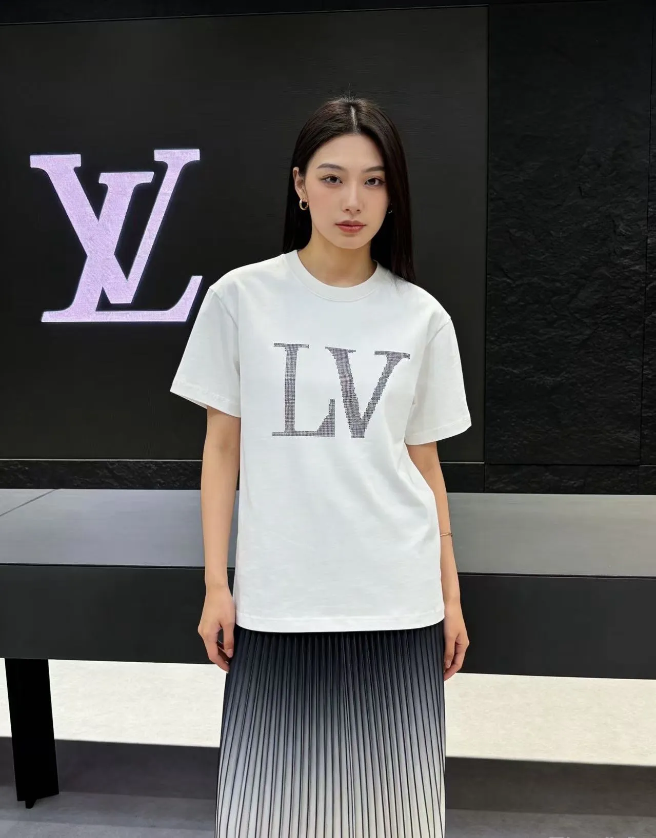 Louis Vuitton/Louis Vuitton 26ss hot diamond large letters logo short sleeves